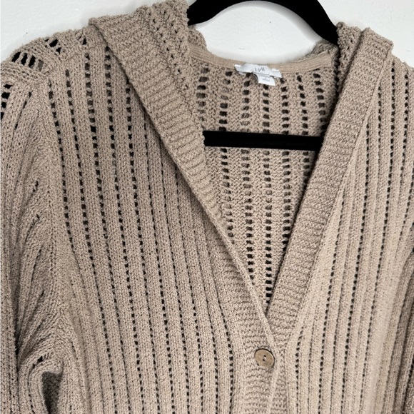 J. Jill womens L chucky knit hooded one button neutral cardigan whimsical fairy - Picture 2 of 6